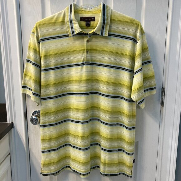 Tommy Bahama 18 Golf Yellow Striped Ghost Floral Polo Shirt Size XL - Picture 8 of 8